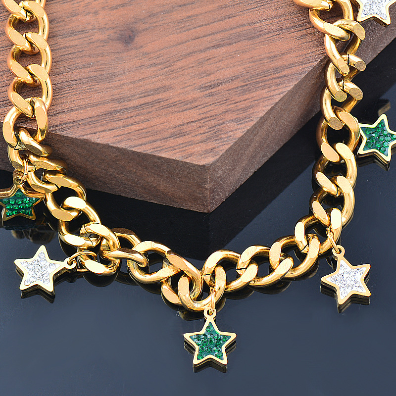 Fashion Star Titanium Steel Inlay Artificial Crystal Pendant Necklace 1 Piece