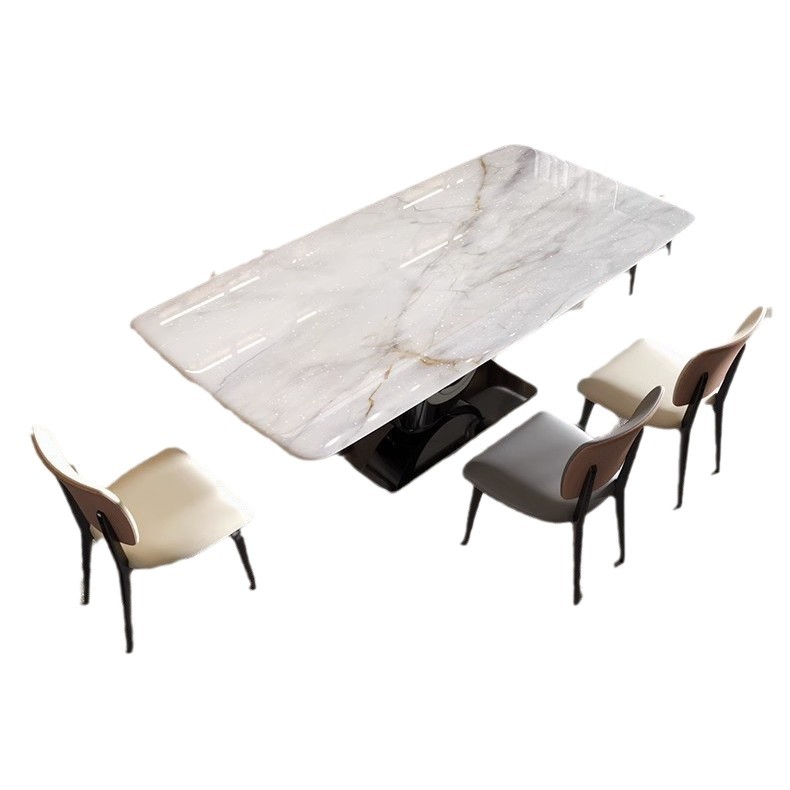 Italia lujo ligero natural piedra de lujo supercristal mesa de comedor de mármol villa mesa rectangular mesa de comedor de piedra de cristal de color combinación de mesa y silla