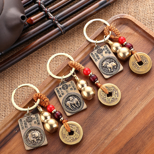 New style twelve 12 zodiac natal Buddha pendant gourd with sand square Buddha amulet eight guardian saints keychain pendant
