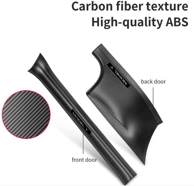 2022-2024 Tesla Model Y Carbon Fiber Door Sill Strips, Custom Anti-Kick Plates, Welcome Pedals, Modification Parts