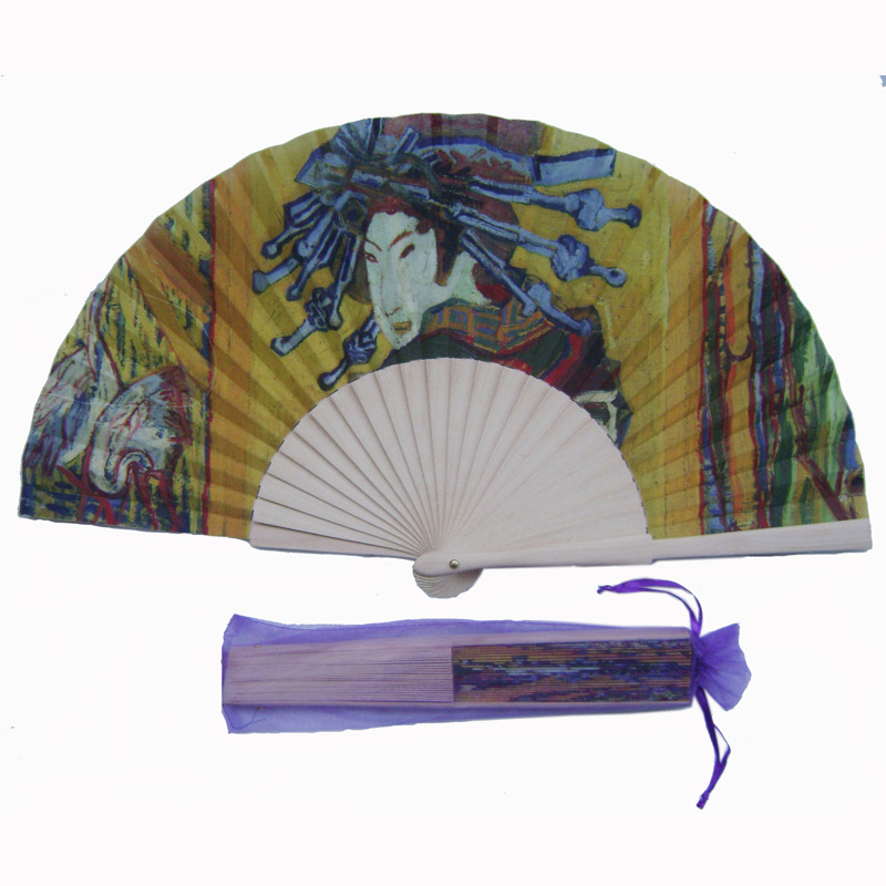 Suministro de fábrica abanico plegable borrador de diseño gratuito abanico personalizado impresión de loto hueso de madera abanico de madera español pedido mínimo 50
