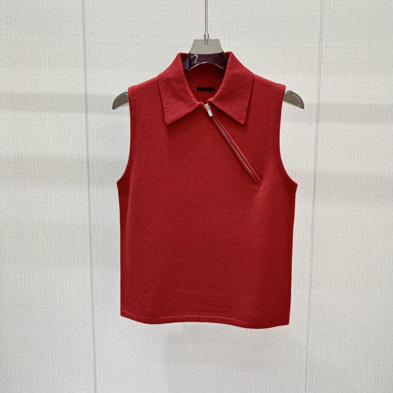 Nanyou High-End Accessible Luxury Women's Clothing Simple and Exquisite Polo Collar Vest Vest Knitwear Diagonal Zipper Elegant Elegant Style