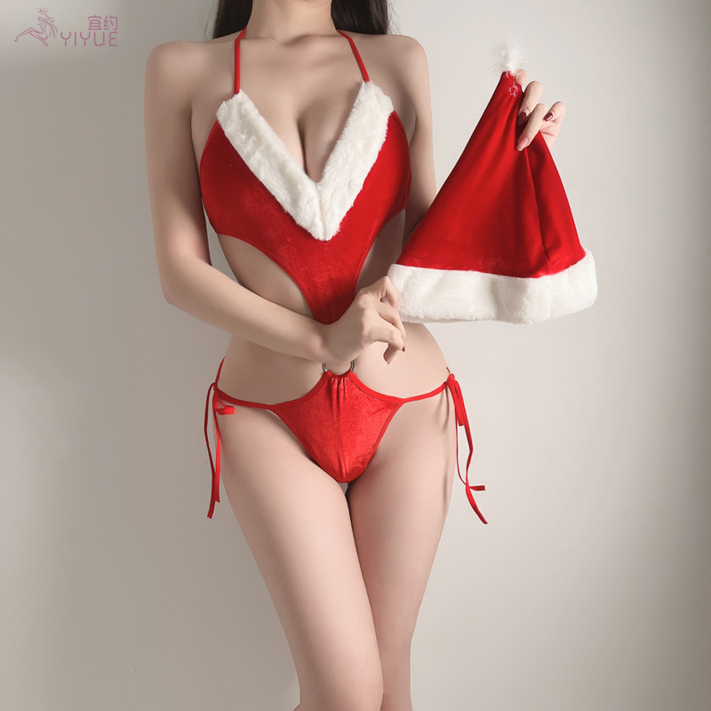 Yiyo Sexy Underwear Christmas Dress Sexy Lace-up One-piece Pajamas Women's Uniform Temptation Cosplay Set 8344