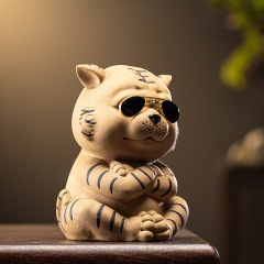 New Tiger Tea Pet Creative Piggy Bank Mascot Purple Clay Size Cute Tiger Tea Pet Ornament Tea Table Decoration