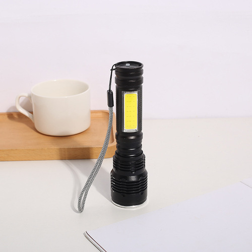 Cross-border special supply of strong light aluminum alloy rechargeable flashlight outdoor T6+COB lithium battery mini zoom flashlight