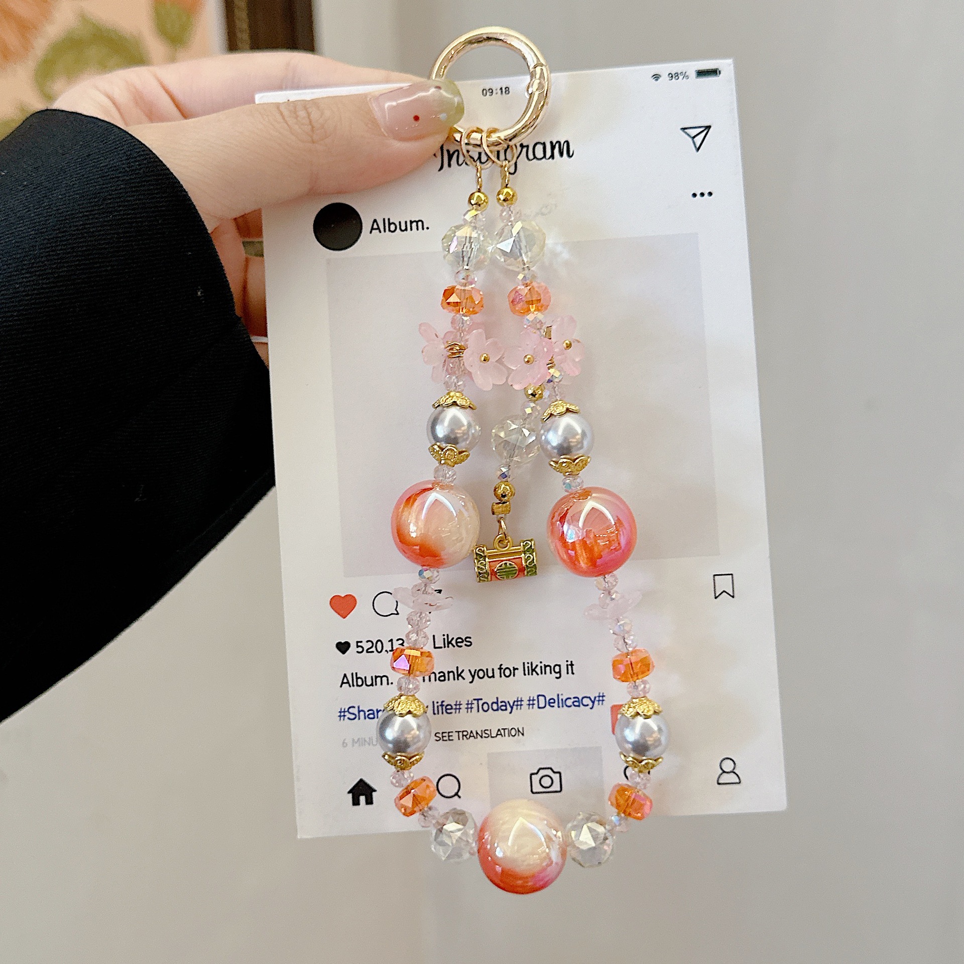 Boutique hecho a mano de alta gama para teléfono móvil cadena ins caqui Ruyi cadena colgante cordón de teléfono móvil de moda cadena/colgante corto