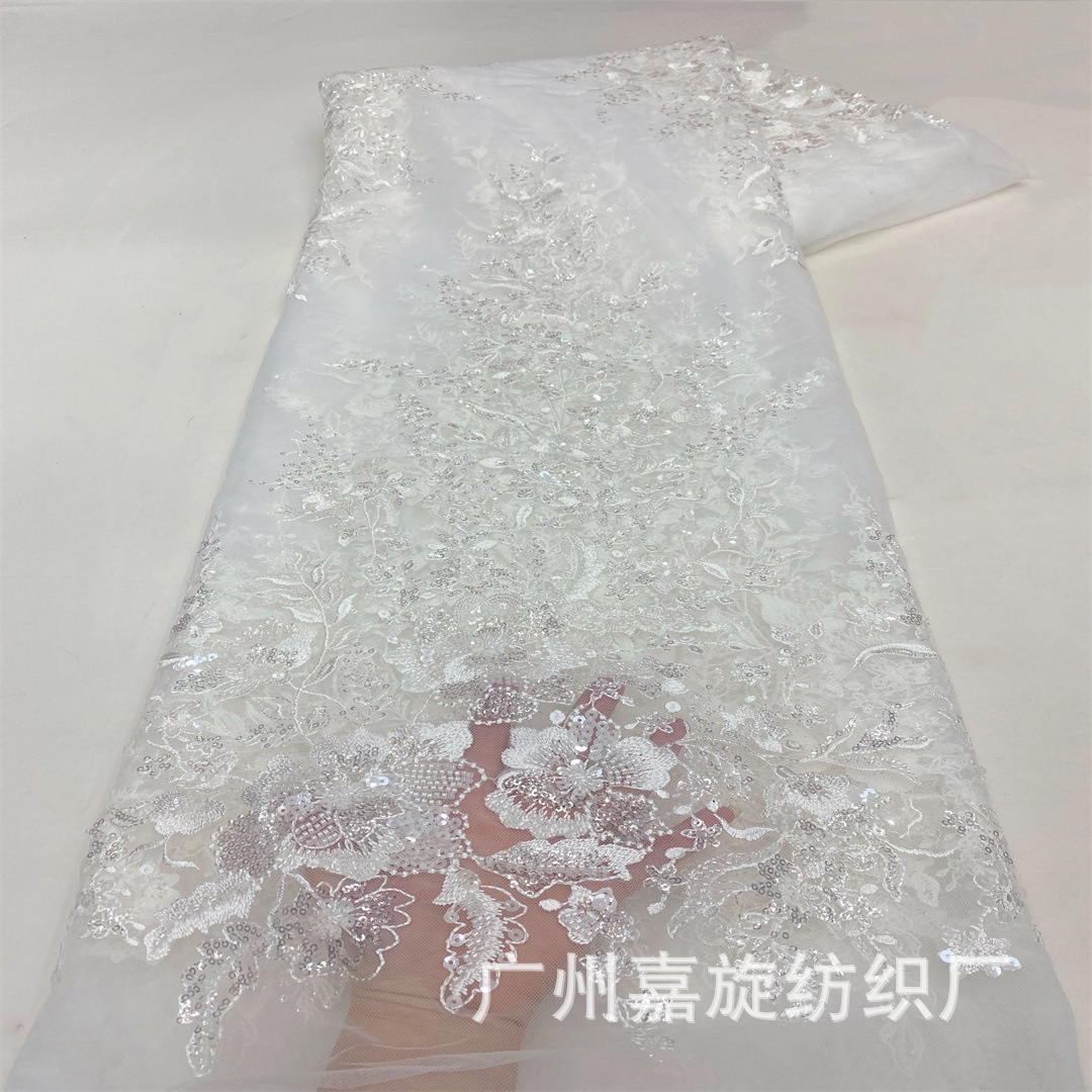 Nuevos productos de hierba de agua flor tridimensional bordado cuentas tubo sequela tela de encaje Lolita vestido bordado tela