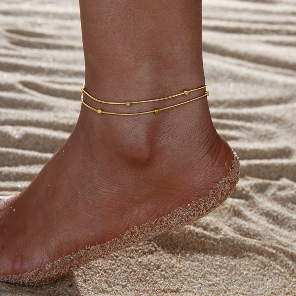 Double layer square chain anklet (gold)