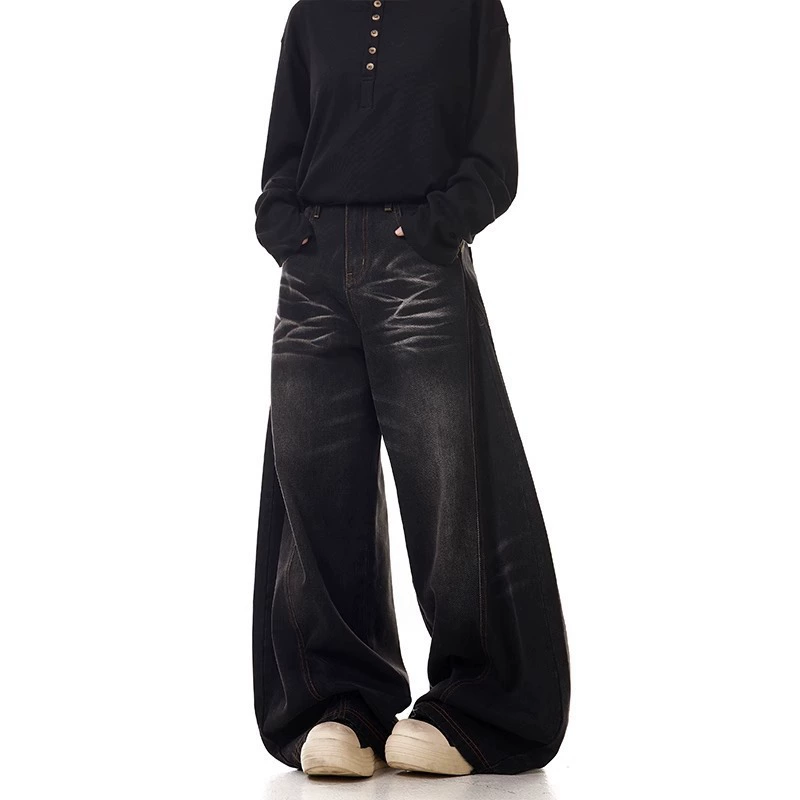 Three dimensional jeans for leisure for men and women, trousers, American style, loose straight fit