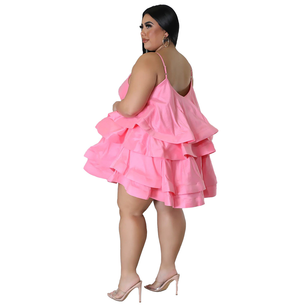 Sexy ärmelloses Rüschenkleid für Damen, verstellbare Schulterträger, europäisch-amerikanischer Stil, Dropshipping möglich, Übergrößen_voghion.com