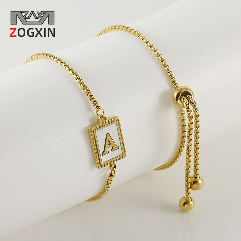 New European and American cross-border stainless steel 26 English letters shell bracelet personality Joker titanium steel 18k zipper