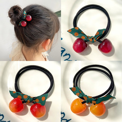 櫻桃蝴蝶結髮圈可愛網紅橡皮筋頭繩扎頭髮高彈力簡約兒童水果髮飾