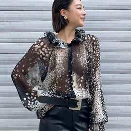 26早春新款真丝顺宇印花衬衫松弛感野性豹长袖上衣129