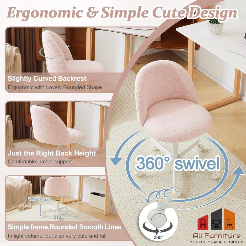 Princess-Style Makeup Chair with Adjustable Height, Fashionable Manicure Chair with Backrest, Modern Minimalist Internet-Famous Dressing Table, Trendy Swivel Chair