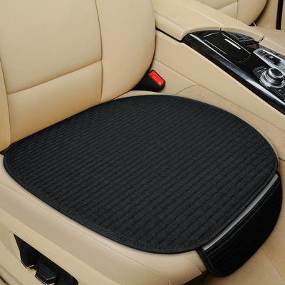 Linen car seat cushion four seasons Universal driving square cushion one-piece backrest three-piece five-seat full set foreign trade seat cushion (Four Seasons Pad) - black-front-small-linen-brick