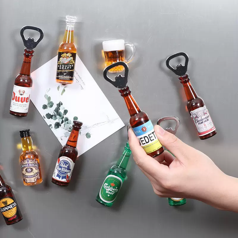 网红啤酒开瓶器冰箱贴抖音 仿真酒吧启瓶器创意装饰起子时尚