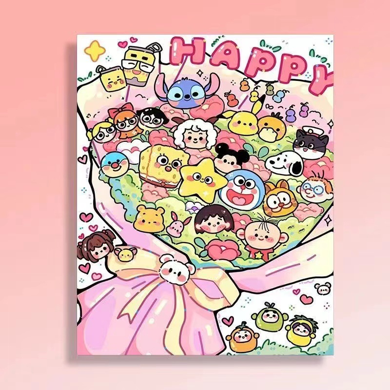 Pintura de aceite digital DIY hecho a mano dibujos animados Dibujos Animados fresa oso acrílico pintura aceite mural