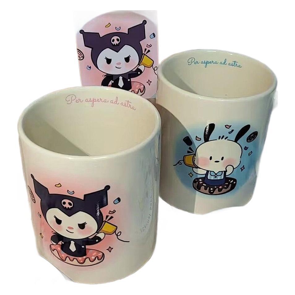 강아지 캐릭터 세라믹 머그컵 크림색 뚜껑 포함 약 350ml