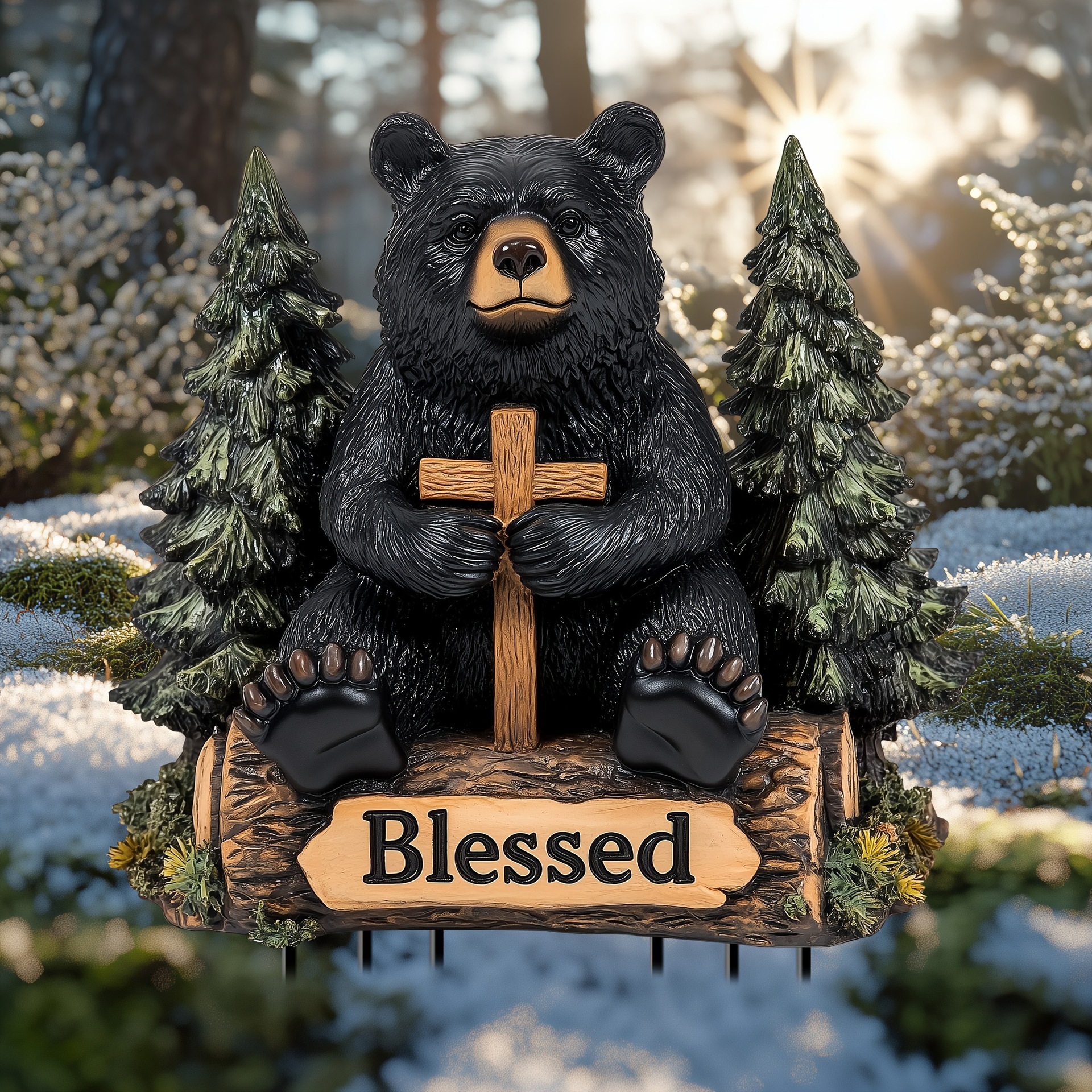 Charming Black Bear Garden Stake Acrylic Flower Pot For Courtyard Lawn Light Catcher Outdoor Home Decoration_voghion.com