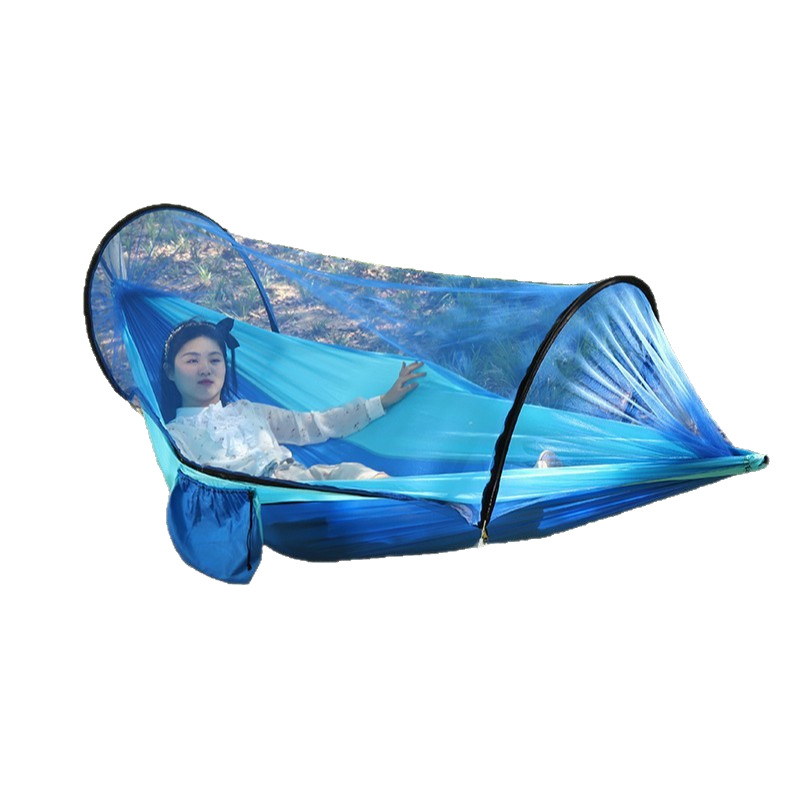 Hamaca con mosquitero para acampar al aire libre, antimosquitos, poste de soporte de apertura rápida automática, antivuelco, columpio interior, tipo colgante portátil