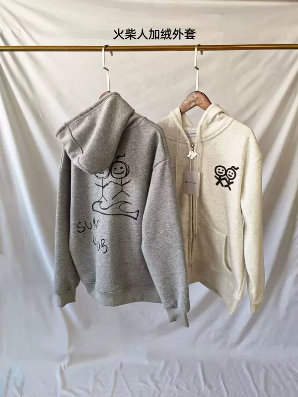 เสื้อแจ็คเก็ตมีฮู้ดซิปหน้าบุขน ลายคนขีด