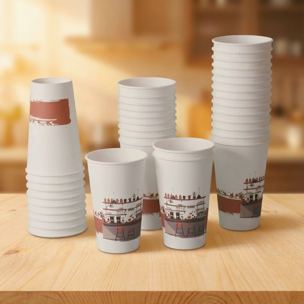 Taza de papel desechable para bebidas frías y calientes gruesas de grado alimenticio para llevar empaquetado comercial de 500ml taza de café con tapa