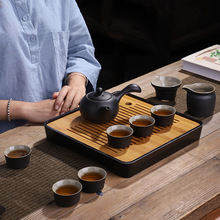 批發豪峰 整套黑陶功夫紫砂茶具套裝家用茶具組合套裝茶盤儲水干