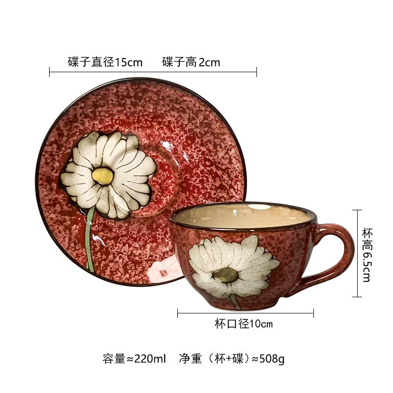 Set de tazas y platos de café daisy rojos
