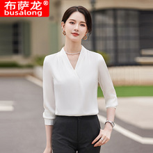 2024新款布萨龙长袖衬衫女士寸衫职业修身工作服大码正式装876