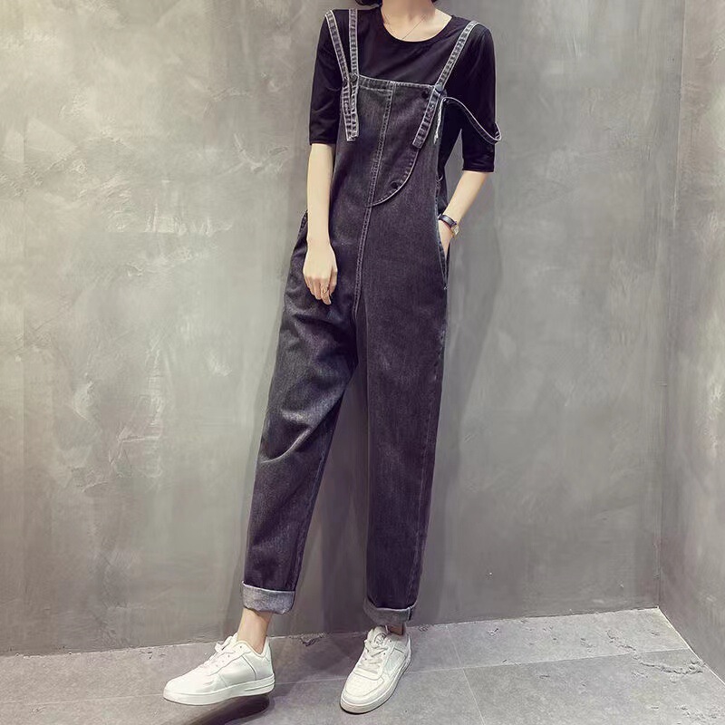 2023 New European Fashion Washing Water Distinctive Double Shoulder Strap Denim Strap Women's All-match Loose Thin Jumpsuit
