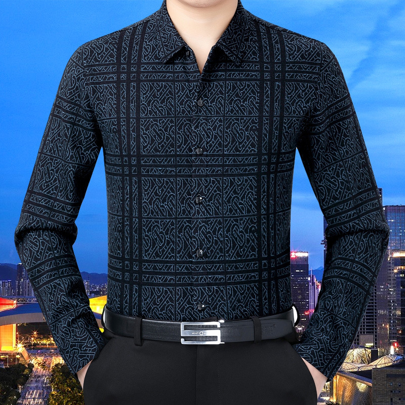 Light Luxury High-End Cashmere Long-Sleeved Shirt for Men, New Autumn and Winter Style, Business Casual Non-Iron Plaid Shirt for Middle-Aged Dads Light Luxury High-End Cashmere Long-Sleeved Shirt for Men, New Autumn and Winter Style, Business Casual Non-Iron Plaid Shirt for Middle-Aged Dads
