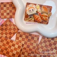 咖色格子板diy材料奶油胶手机壳饰品树脂配件手工发夹底托冰箱贴