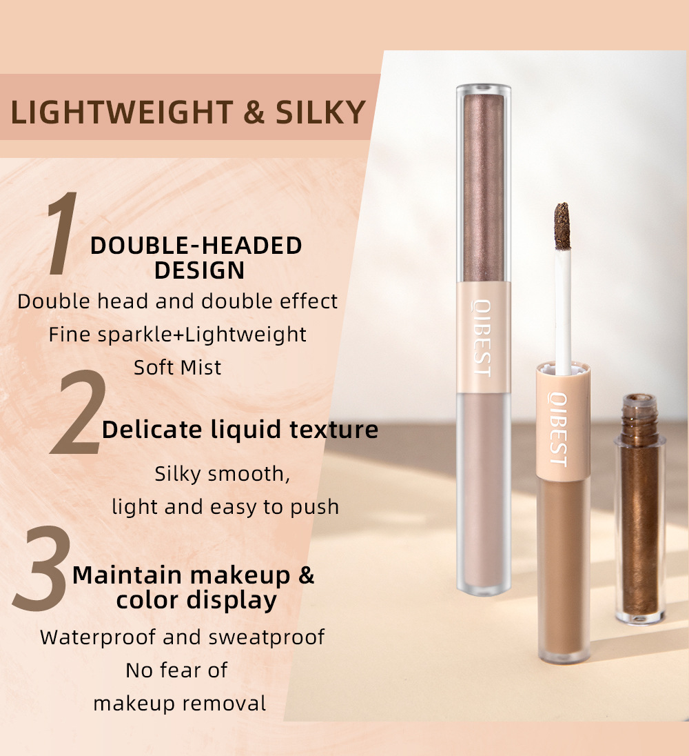 QIBEST Double-Head Liquid Eyeshadow Pearl Matte Fine Glitter Natural Brightening High-gloss Eyeshadow Liquid Makeup Set undefined
