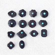 六字真言荷花祥云四角花黑檀木镶绿松石diy饰品吊坠钥匙扣包挂