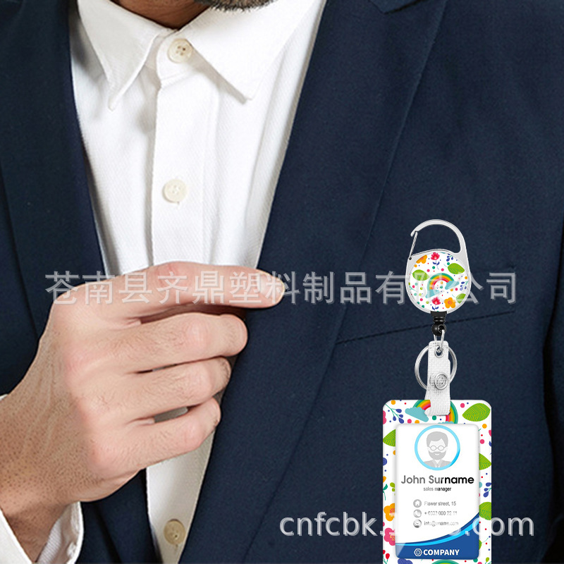 Ronda de aleación de zinc de epoxi arco iris fácil tire hebilla transferencia térmica de poliéster cordón de plumas de pvc titular de la tarjeta de identificación floral