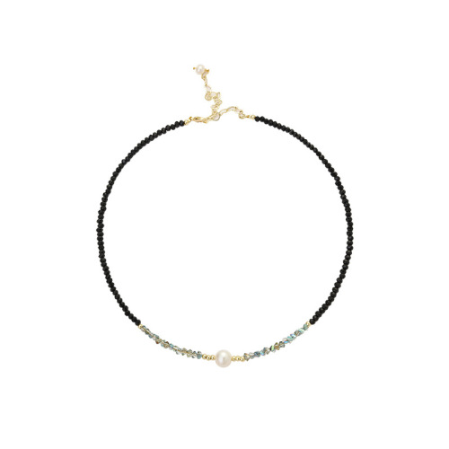 The same black spinel pearl necklace Korean-style fashionable bead choker with temperament, influencer design sense necklace chain