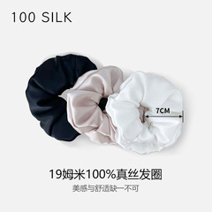 新品19姆米7cm真絲髮圈女 跨境100桑蠶絲女士扎頭髮發繩禮品批發