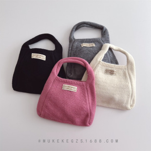 Instagram Popular Children's Knitted Bag Winter Western Style Solid Color All-match Hand Bag Shoulder Bag Coin Purse