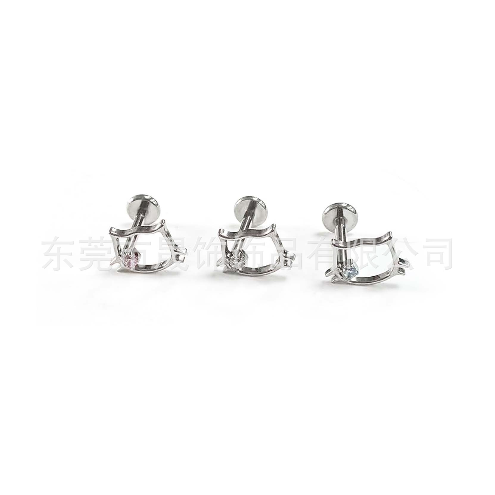 F136 Titanium Alloy 可爱Kitty猫 Openwork 0.9牙 Studded Cubic Zirconia Ear Stud G23 Titanium Labret Stud Piercing Jewelry