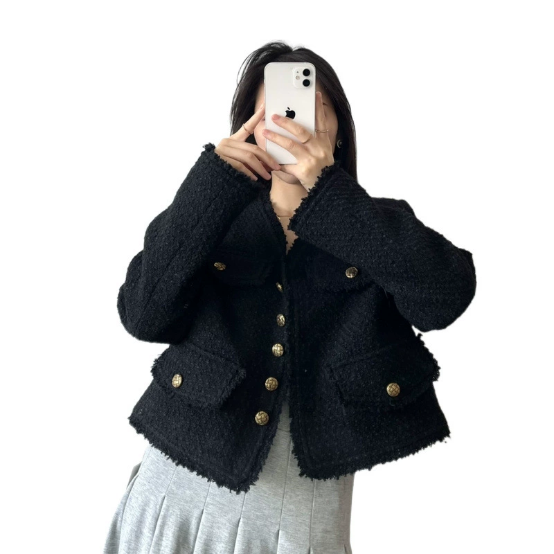 Осенняя куртка, короткая черная брендовая кардиган, стиль Chanel, 2025 год, для подростков, высококлассная