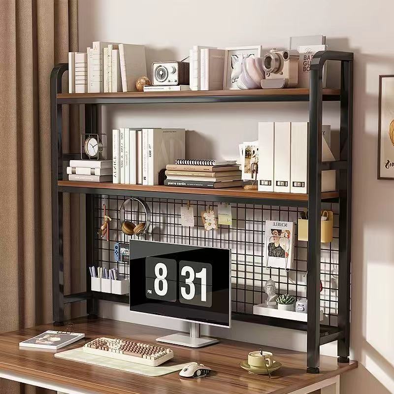 Desktop Multi-Layer Bookshelf with Grid Storage Rack Student Desk Computer Desk Multi-Layer Heightened Storage Iron Shelf