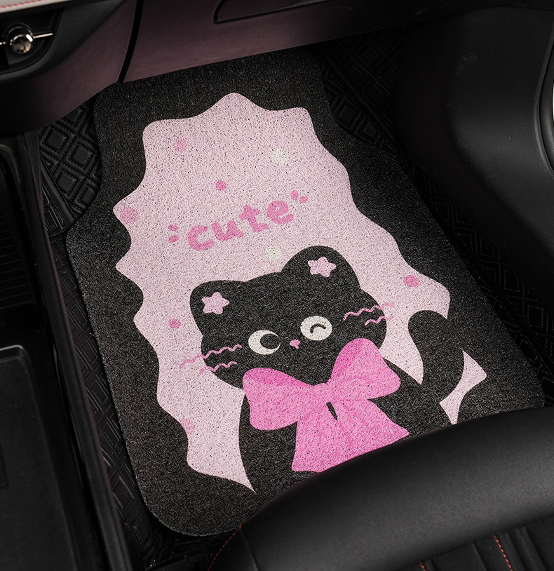 Blue Rain Cartoon Car Floor Mat Cute Cat Wire Ring Dirty Resistant Anti-Slip Protective Mat Floor Mat Easy to Clean Foot Mat