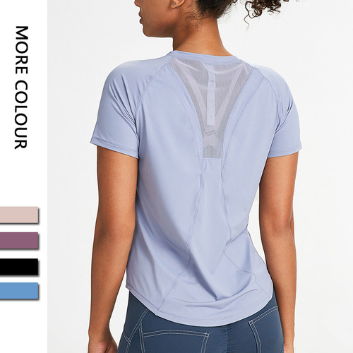 Cross-border ice-skin plus size yoga tops, quick-drying fitness wear short-sleeved T-shirts, nude-feeling loose sports tops for women