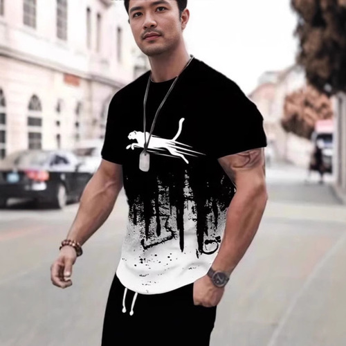 2025 Cross-border Bestselling Athletic Shirt Street Fashion Short-Sleeve T-Shirt Loose Men's 3D Digital Printing Foreign Trade