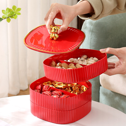 Red fruit plate living room coffee table candy plate food grade dried fruit plate fruit plate housewarming new year melon seed snacks