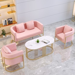 Nordic Wrought Iron Sofa, Light Luxury Internet Celebrity Booth, Beauty Salon Leisure Reception Chair, Modern Simple Sofa Coffee Table Set