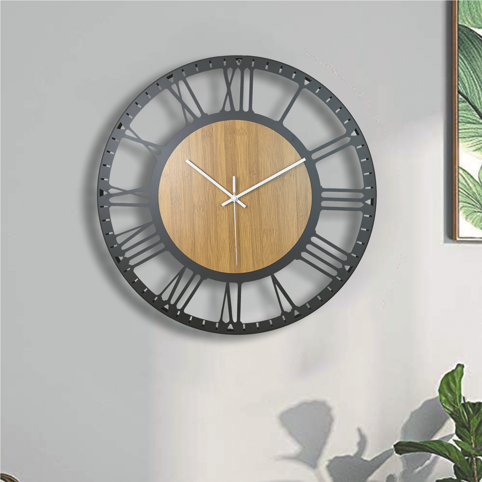 批发亚马逊跨境客厅时钟简约创意装饰静音钟表铁艺时尚挂钟