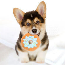 狗玩具毛絨甜甜圈啃咬磨牙潔齒內置發聲器寵物用品現貨批發跨境