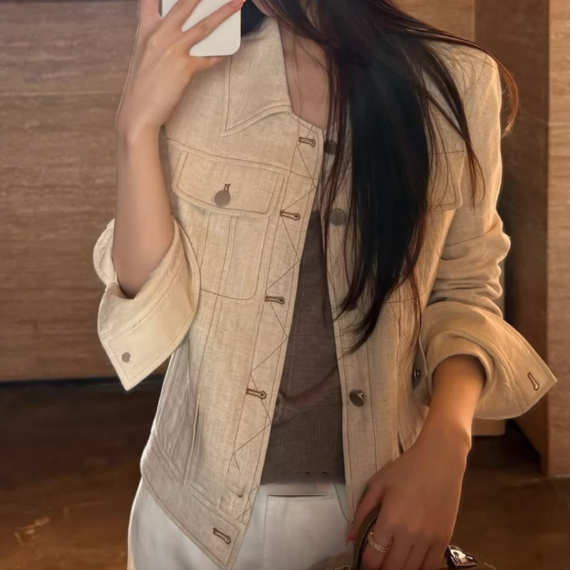 In-Stock Handmade Spring Old Money Style Linen Jacket New Short Elegant Denim Jacket Top 2026 Jacket In-Stock Handmade Spring Old Money Style Linen Jacket New Short Elegant Denim Jacket Top 2026 Jacket