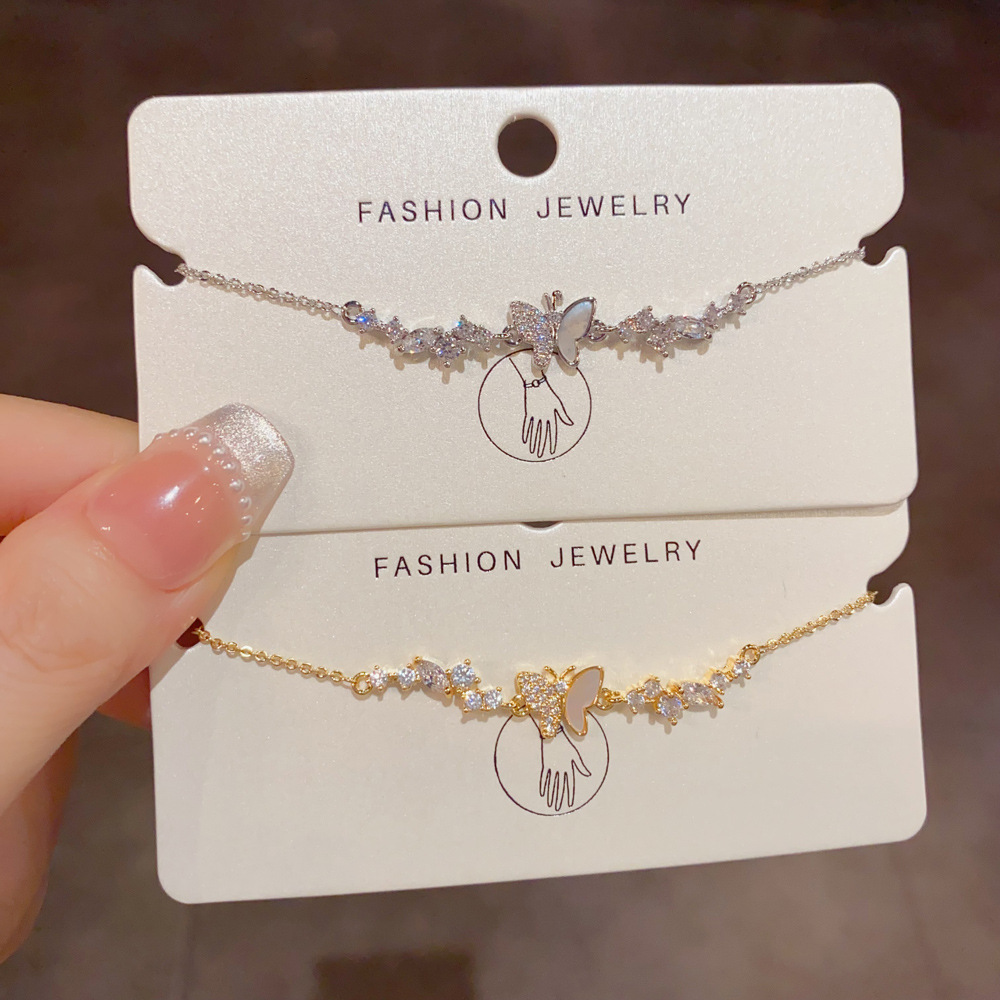 Niche Luxury Versatile High-End Super Shiny Zircon Mother-Of-Pearl Butterfly Bracelet for Women, Exquisite Fashion Simple Hand Jewelry Wholesale
